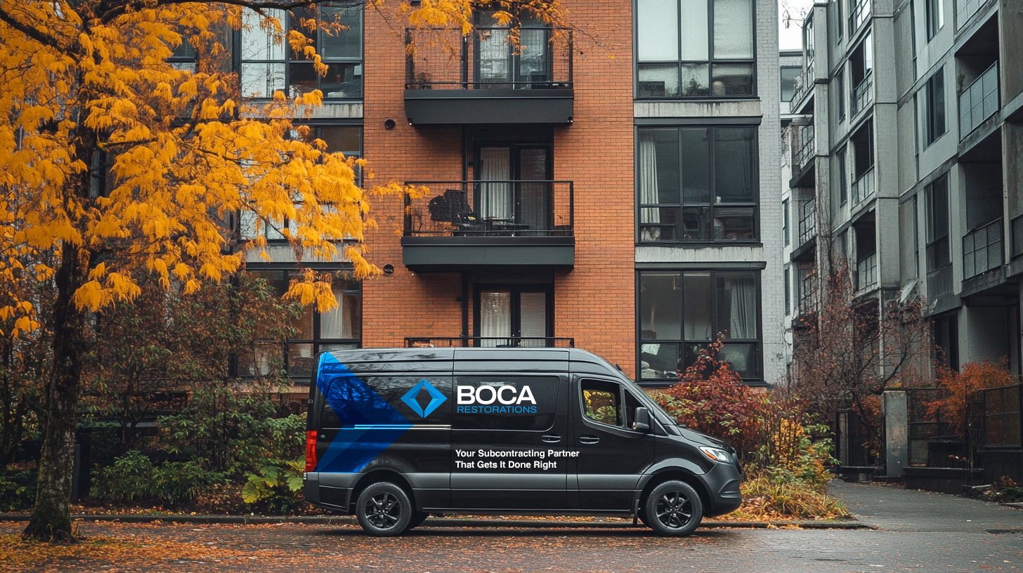BOCA Restorations branded work van — your sub-contracting partner that gets it done right